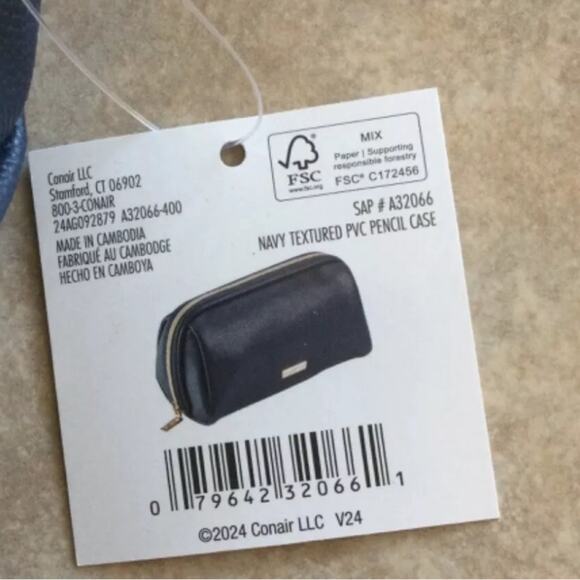 Conair Navy Brush Pencil Zippered Case NEW TAG Lined New - Picture 4 of 4